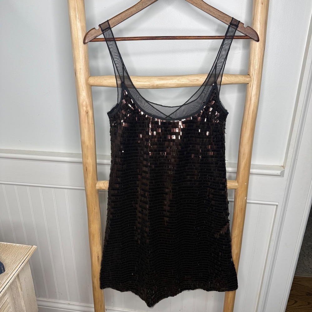 Free People Intimately Brown Sequin Mesh Mini Dress Bronze Sleeveless NWT XS